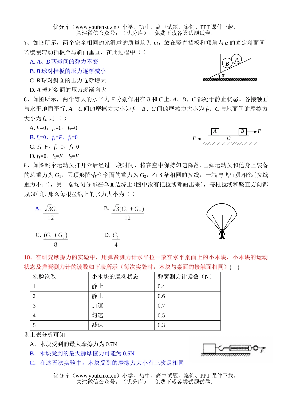 高中三年级物理选择题限时训练9试卷_第2页