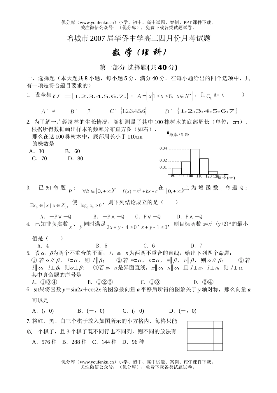 高中三年级数学四月份月考试卷_第1页