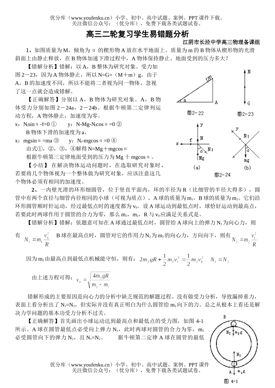 高中三年级物理二轮复习学生易错题分析试卷_第1页