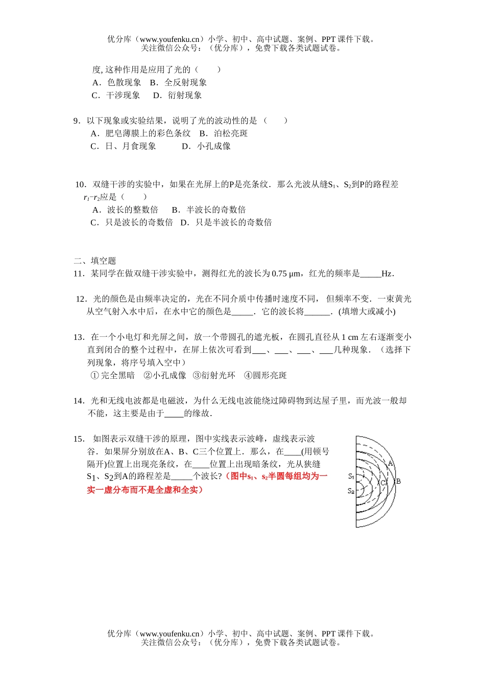 高中三年级物理第二十二章 光的本性[基础测试]试卷_第2页