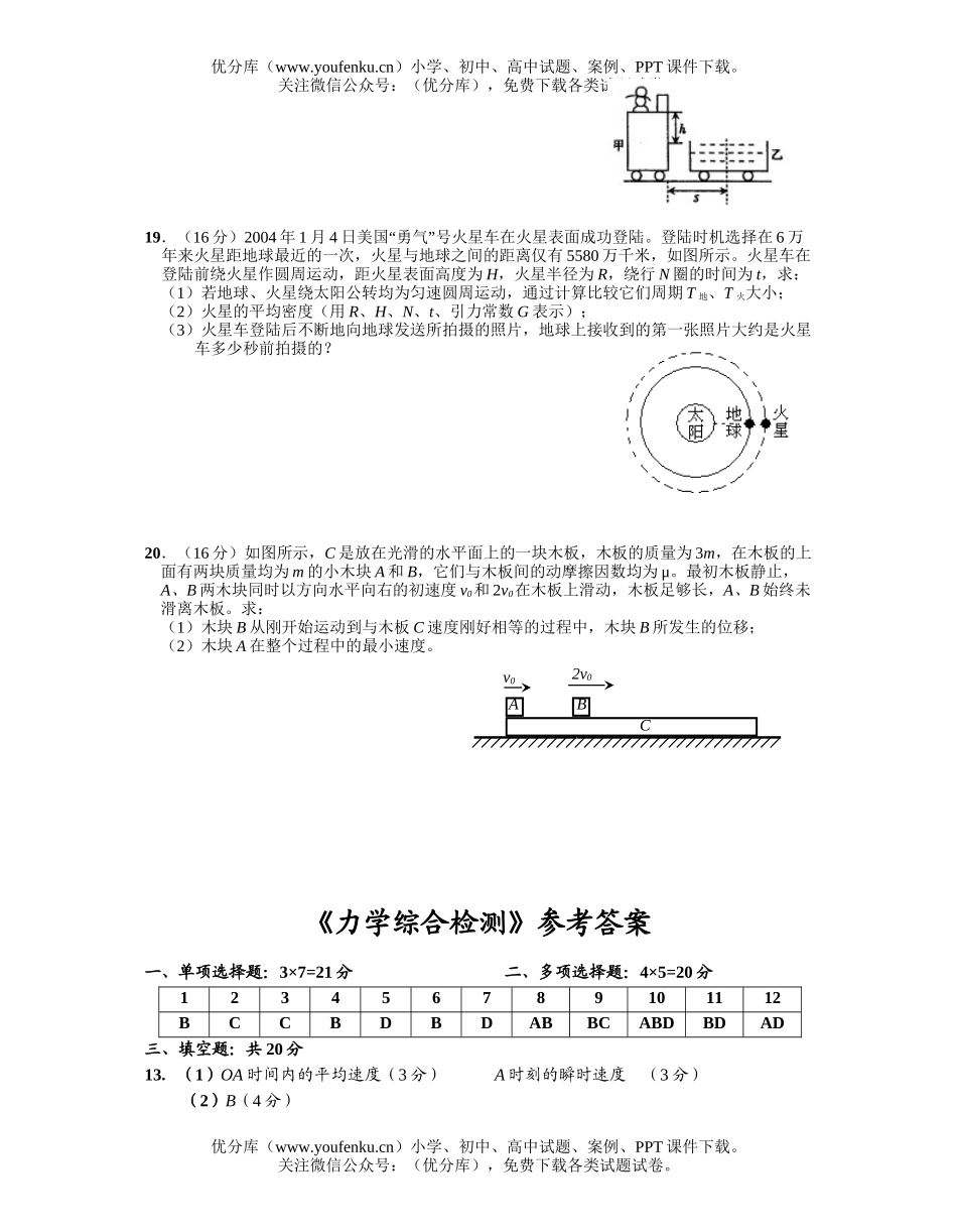高中三年级物理复习《力学综合检测》试卷_第3页