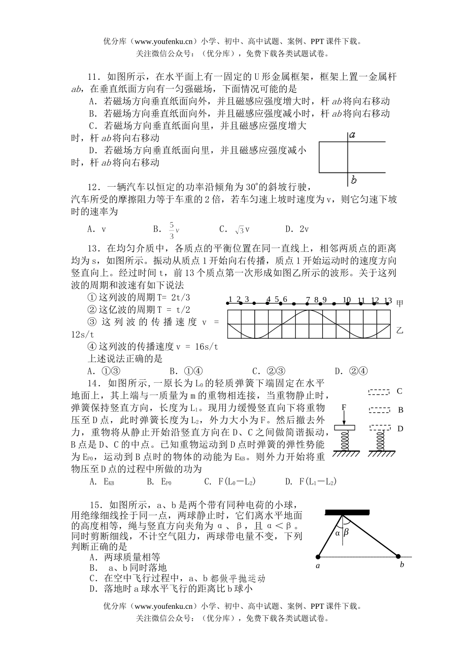 高中三年级物理第一次综合练习试卷_第2页