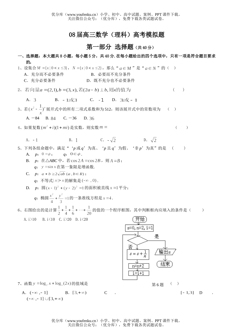 高中三年级数学08届(理科)高考模拟题试卷_第1页