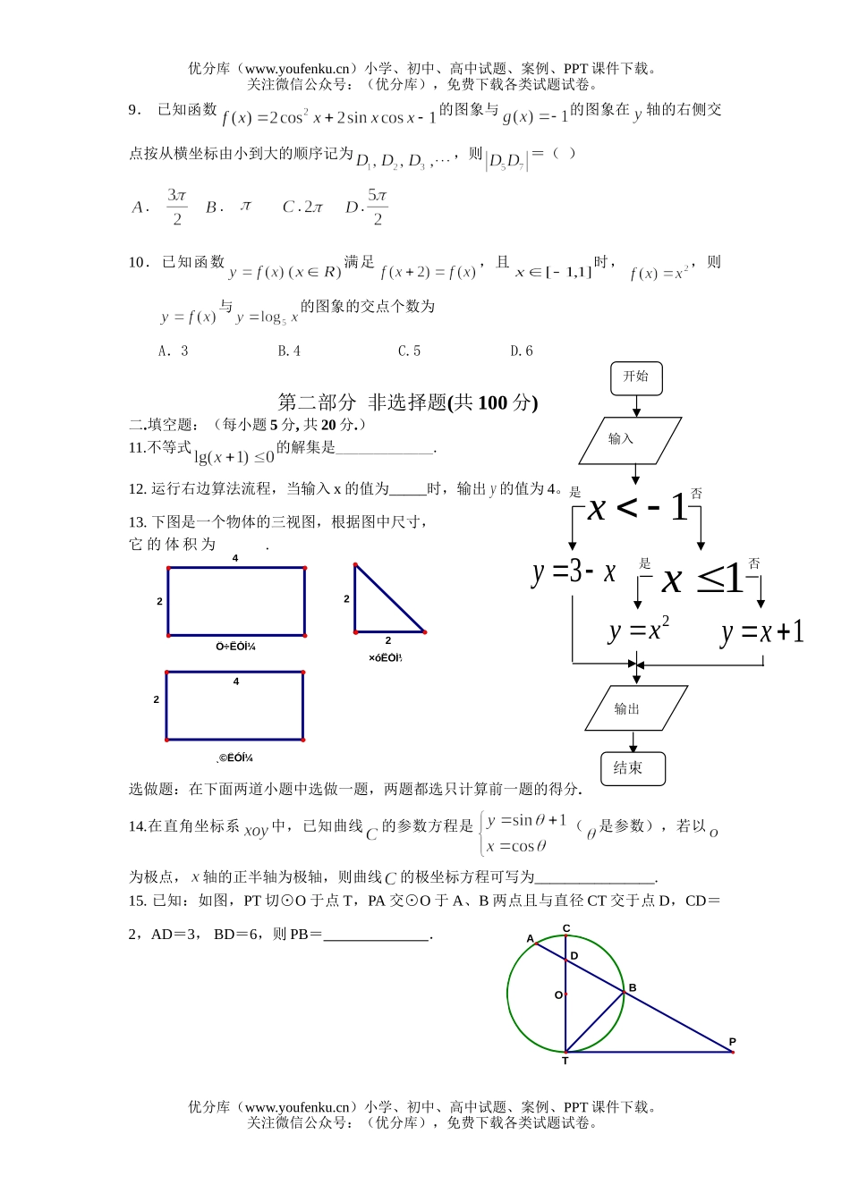高中三年级数学零八届(文科)摸底测试卷_第2页