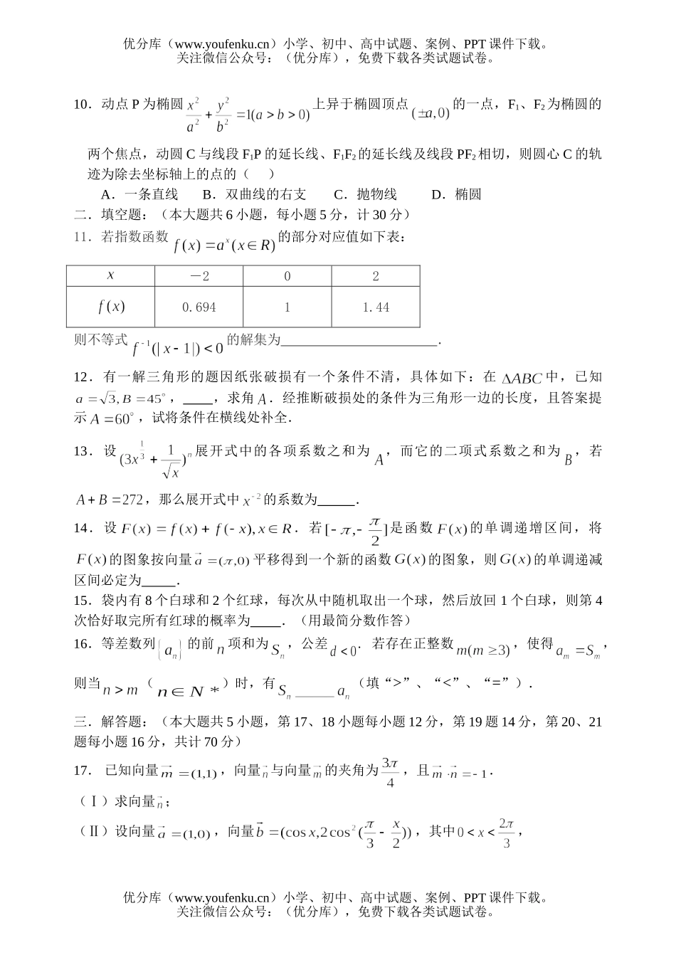 高中三年级数学第二学期开学考试卷_第2页