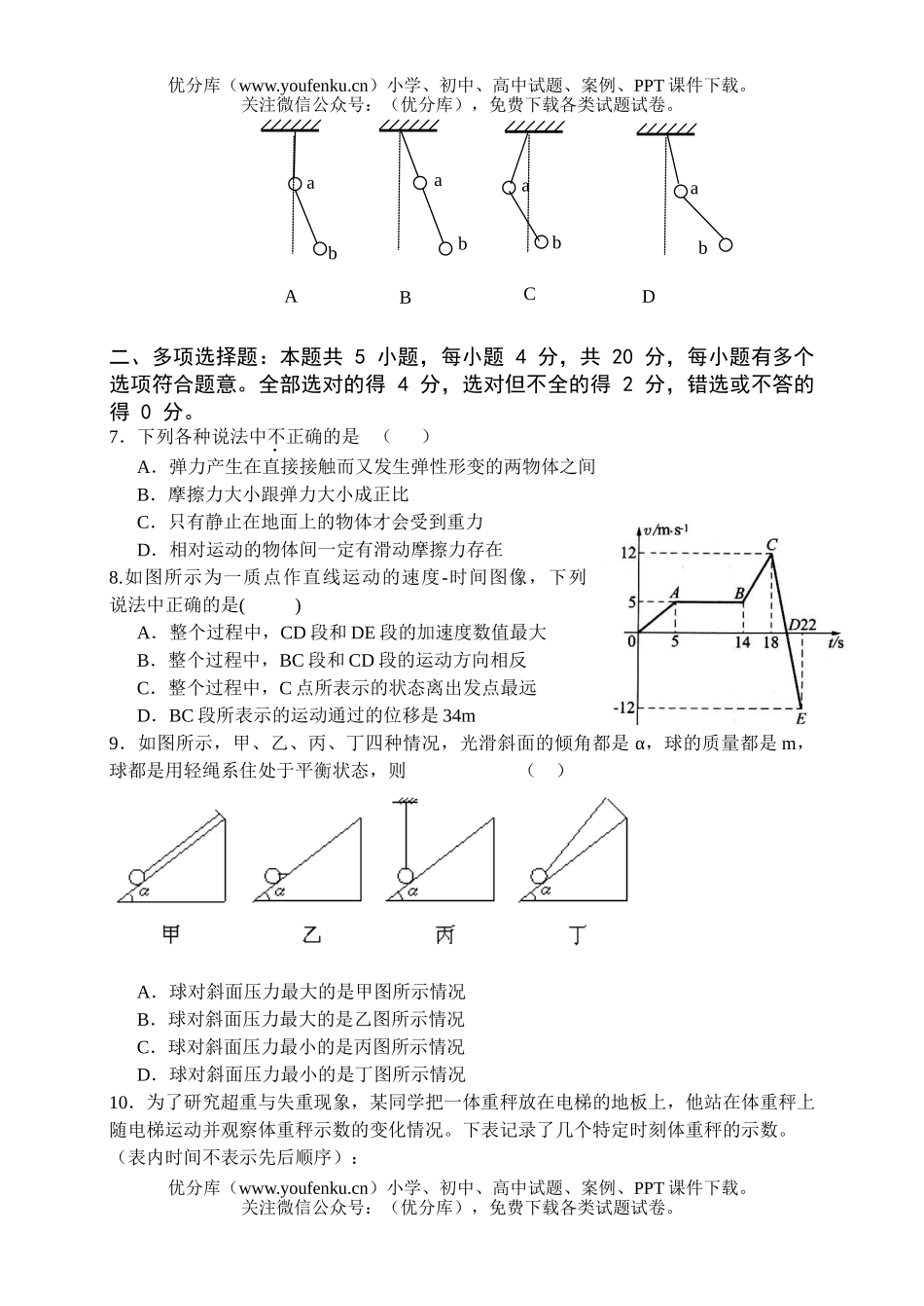 高中三年级物理第一次检测试卷_第2页