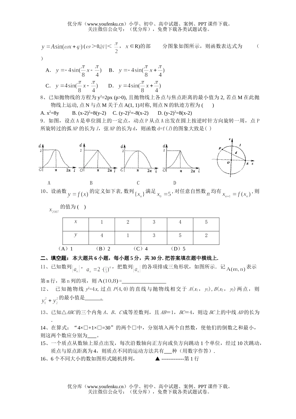 高中三年级数学模拟试卷_第2页
