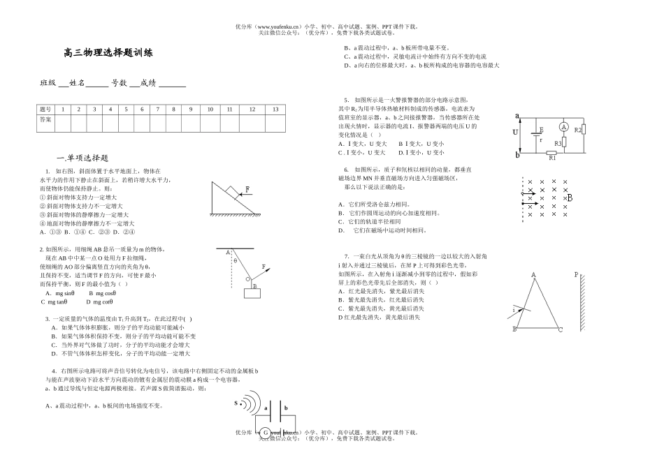 高中三年级物理选择题训练试卷_第1页
