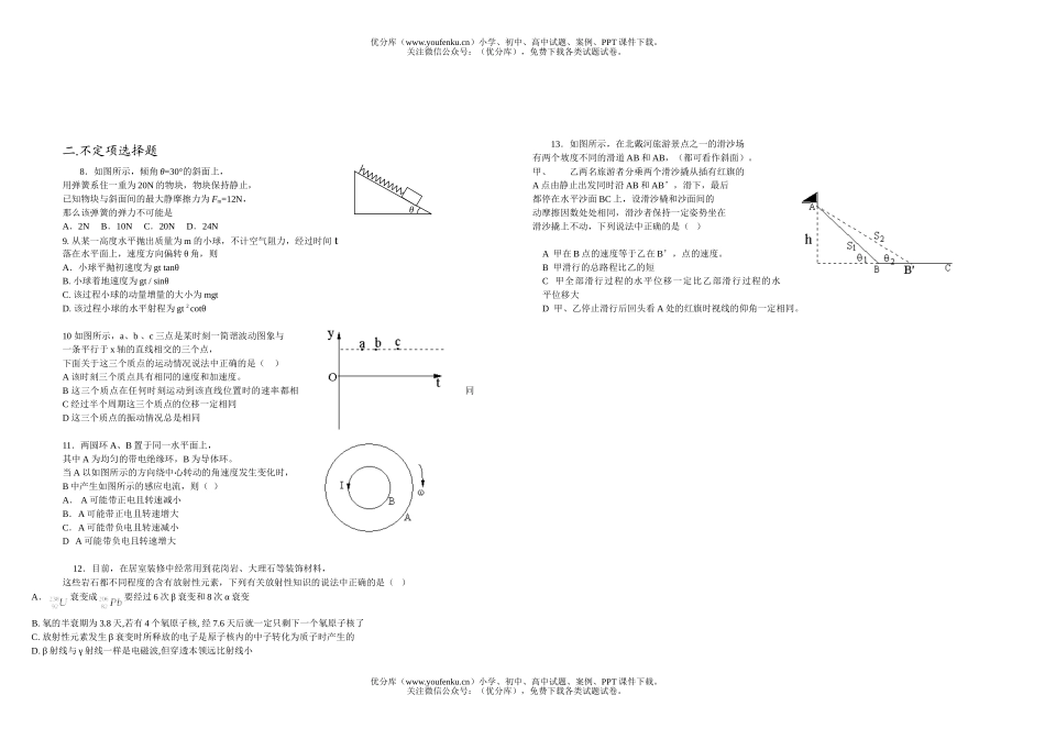 高中三年级物理选择题训练试卷_第2页
