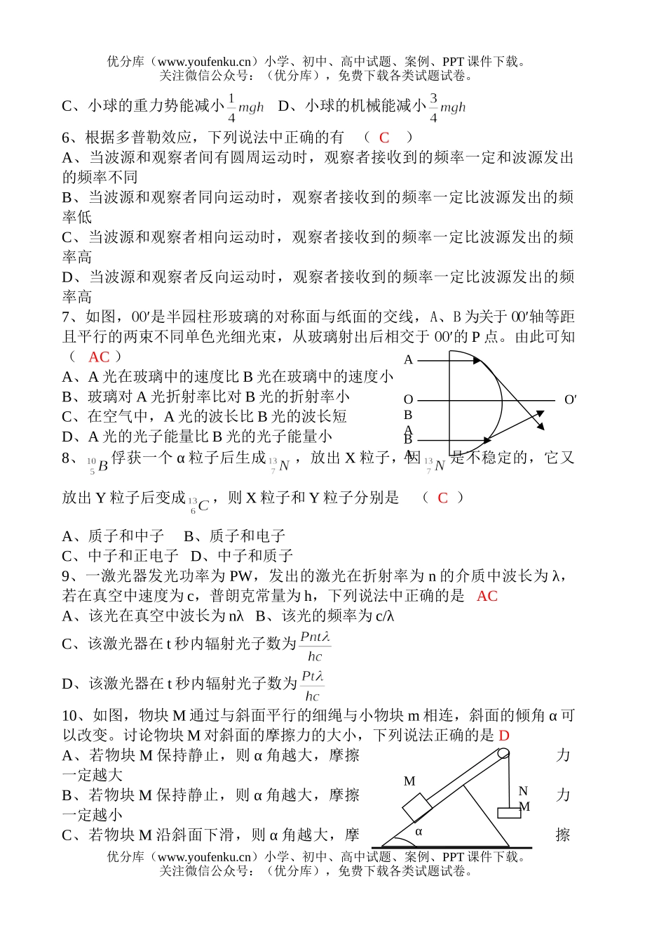 高中三年级物理强化训练--选择题试卷_第1页