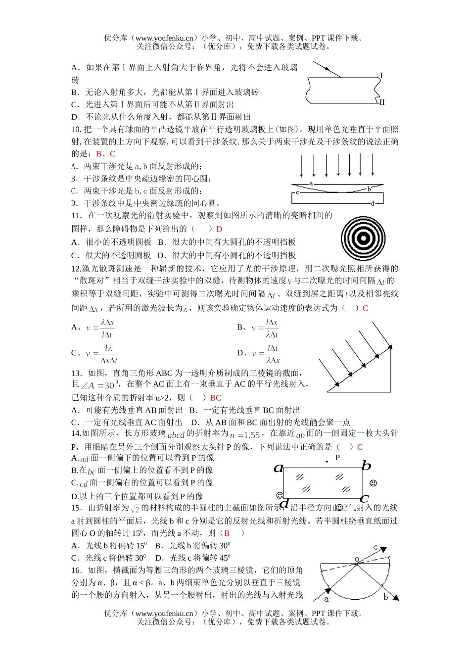 高中三年级物理光学训练试卷_第2页