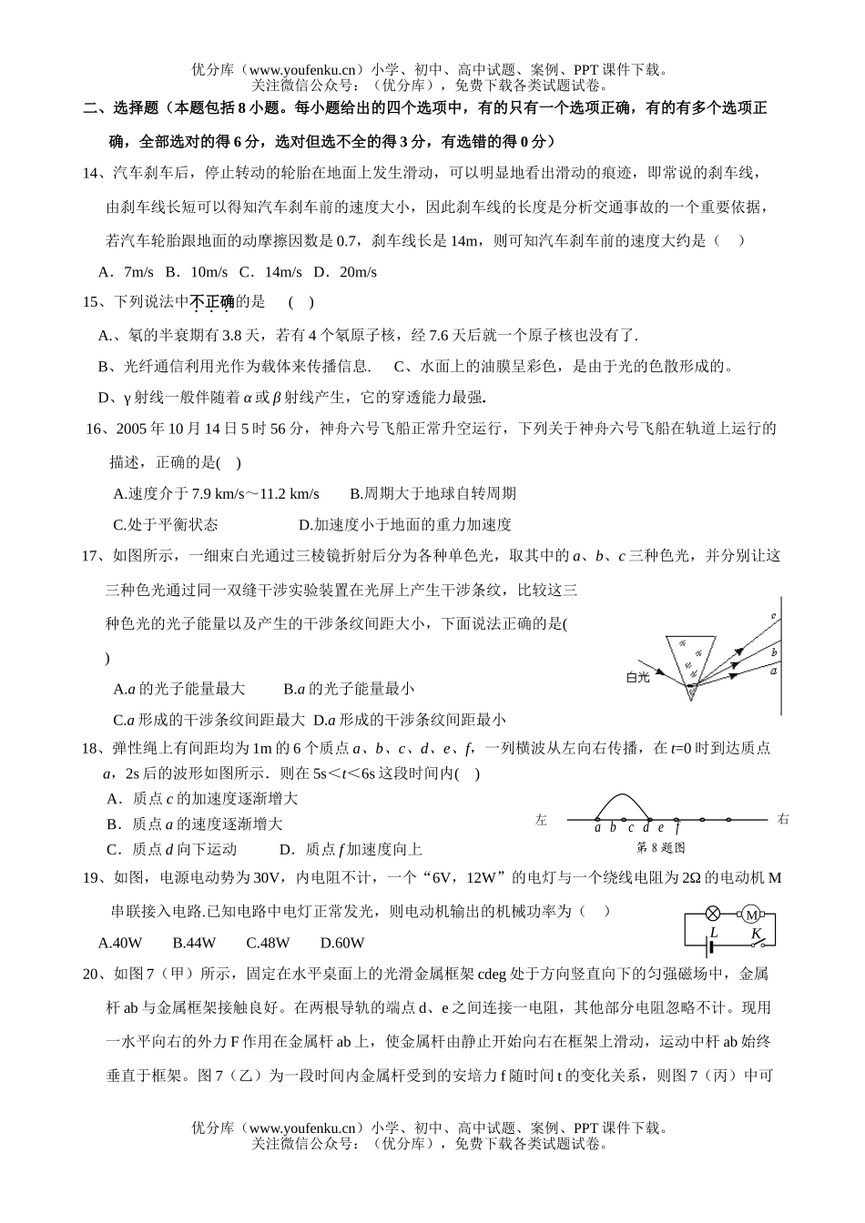 高中三年级物理高第二学期3月联合测试理科综合能力测试卷_第3页