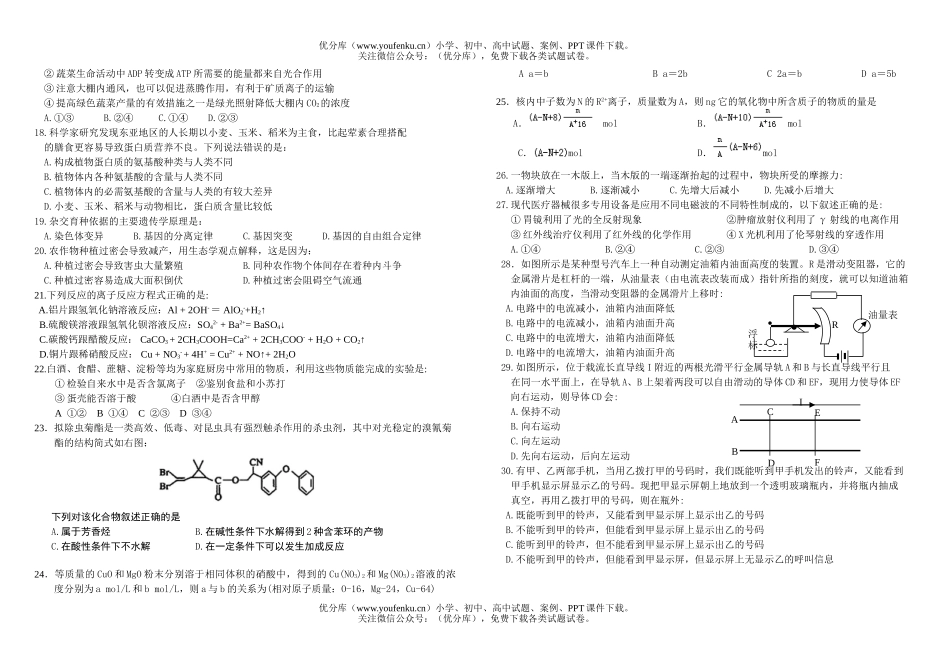 高中三年级物理东莞中学2006届综合能力测试卷_第2页