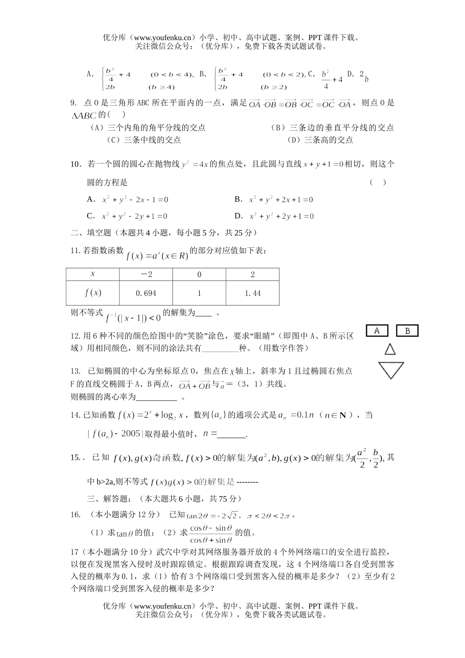 高中三年级数学文科模拟题试卷_第1页