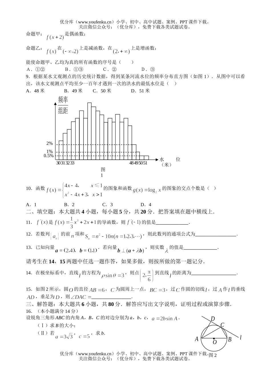 高中三年级数学文科第二次模拟考试卷_第2页