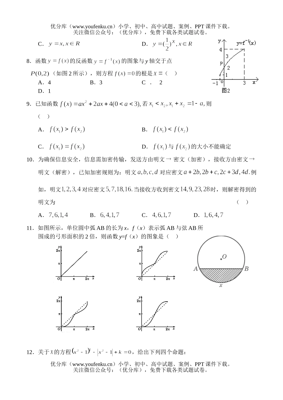 高中三年级数学集合与函科素质训练试卷_第2页
