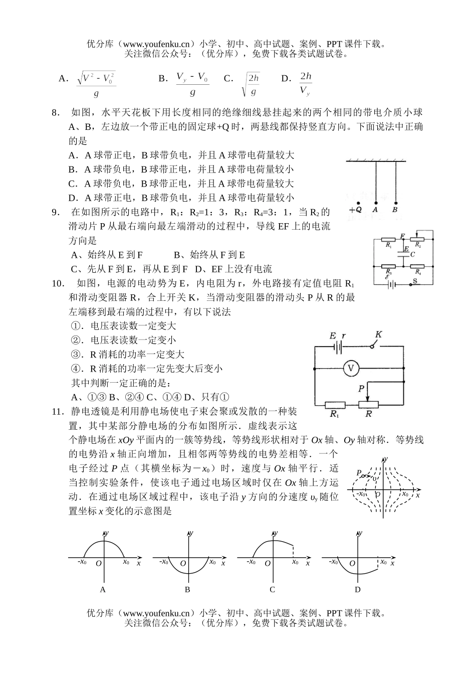 高中三年级物理综合测试卷_第2页