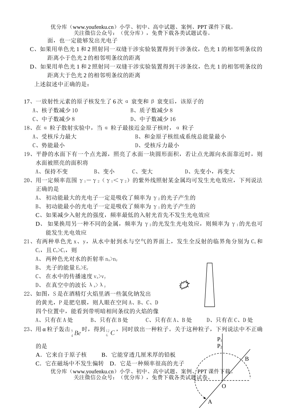 高中三年级物理光学、原子专题检测试卷_第2页