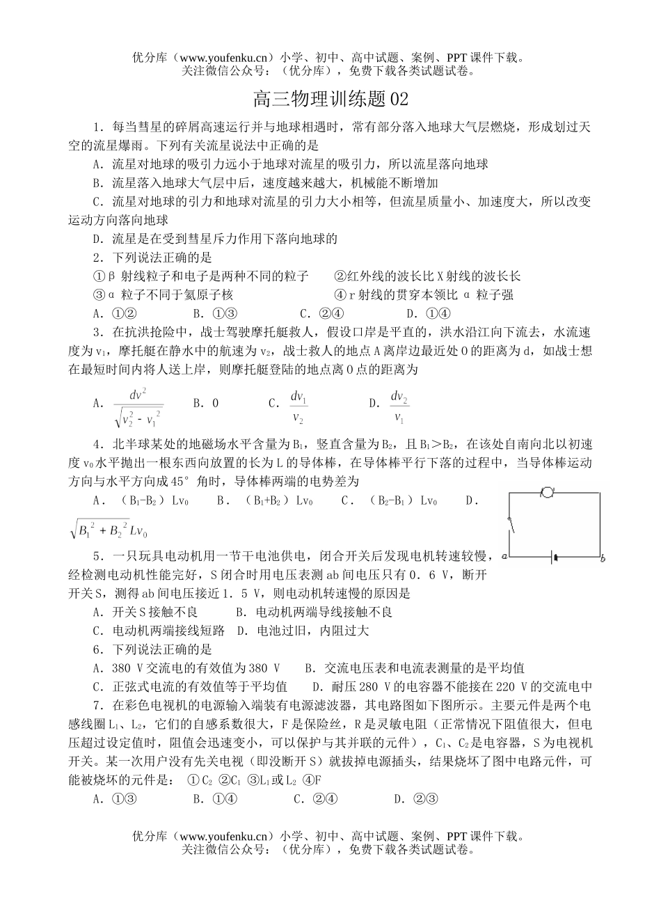 高中三年级物理训练题02试卷_第1页