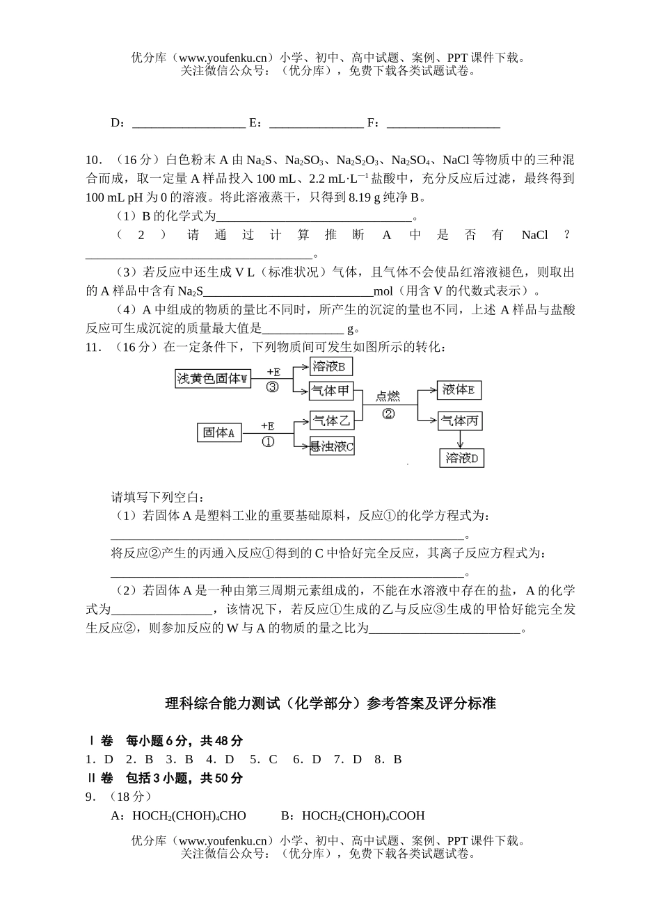 高中三年级化学十套理科综合测试卷_第3页
