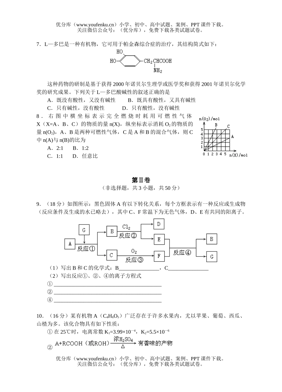 高中三年级化学十套理科综合测试卷_第2页