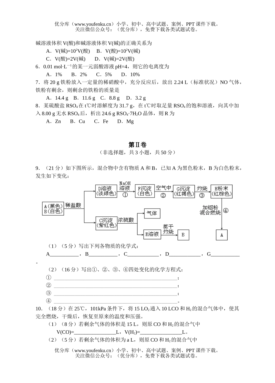 高中三年级化学十套理科综合测试卷_第2页