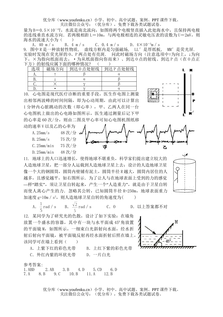 高中三年级物理选择题专项训练(三)试卷_第2页