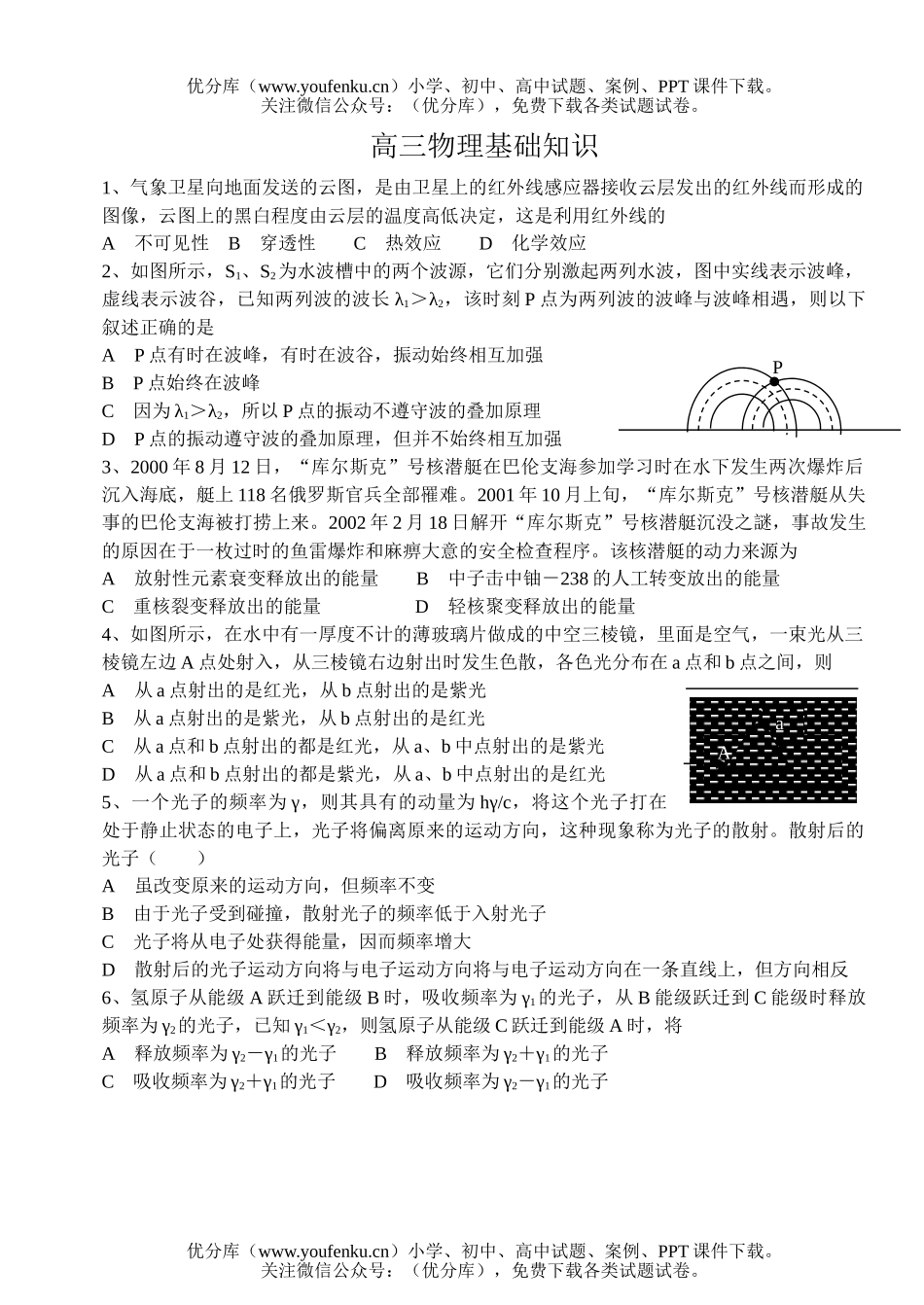 高中三年级物理基础知识试卷_第1页